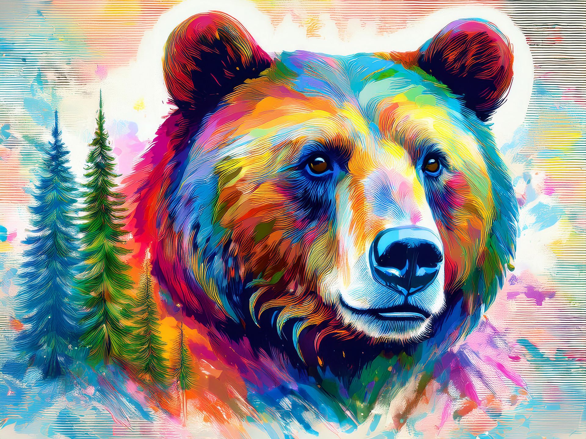 Bear Watercolor With Trees